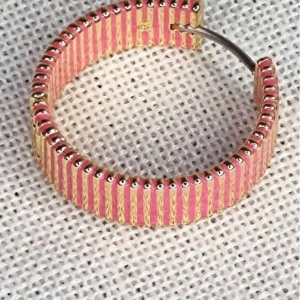 Gorjana Hoop Earrings Catalina Enamel18k Gold Plated Pink Striped - Picture 8 of 15